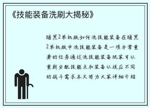 《技能装备洗刷大揭秘》